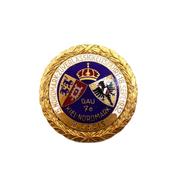 ADAC Plakette für den Kühler – III Preis - 5. Nordmark Zuverlässigkeitsfahrt 18. September 1932 – Gau 7 c - Kiel-Nordmark -Kühlerplakette