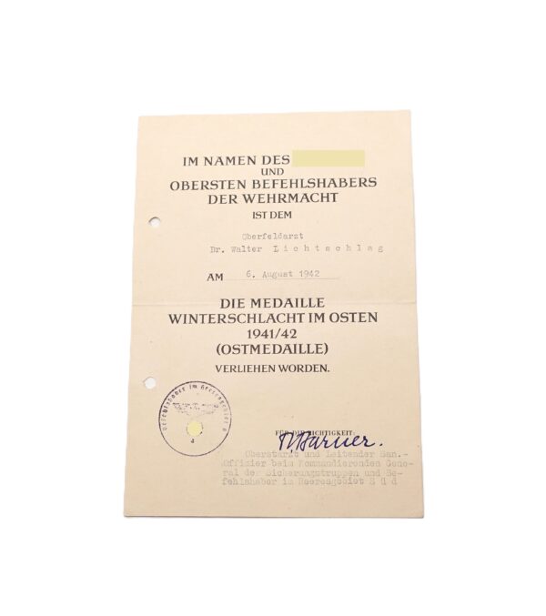 Urkunde zur Spange des Eisernen Kreuz (Wiederholungsspange) 2. Klasse – An einen Oberstabsarzt – Winterschlacht – WHS - WIO – Bild 4
