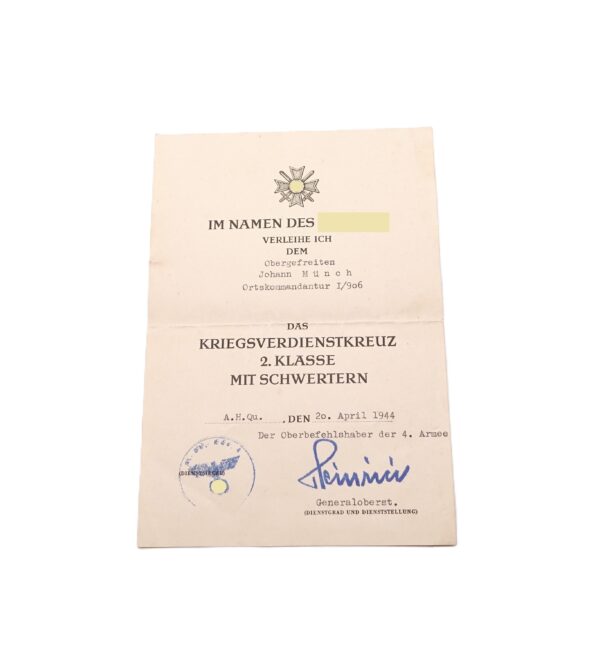 Urkunde zur Medaille Winterschlacht im Osten – Kriegsverdienstkreuz - Für einen Obergefreiten – Ortskommandantur 1/906 – WIO – KVK - Urkunde – Ostmedaille – Bild 4