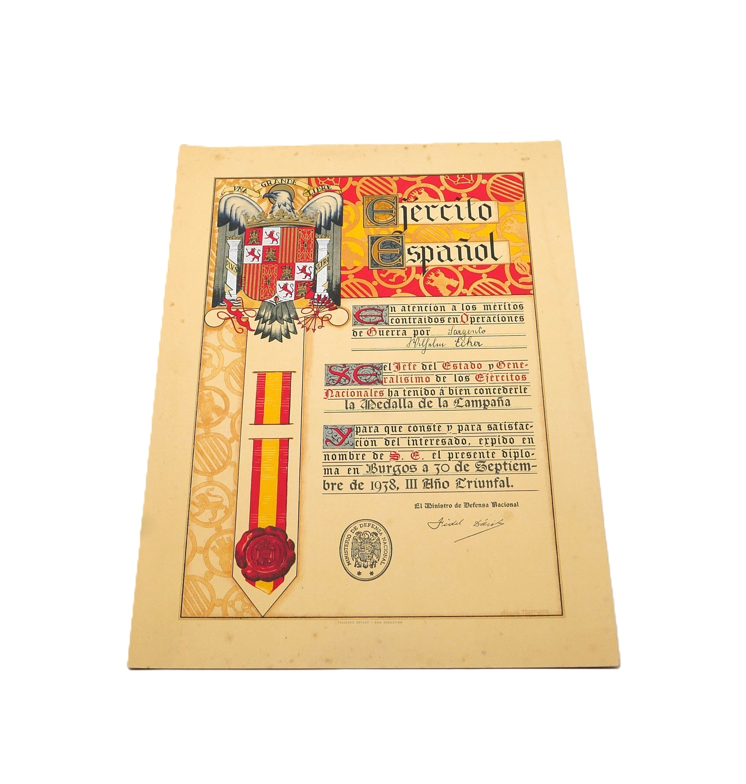 Urkunde – Verleihungsurkunde – Spanienkreuz Bronze mit Schwerter – Medalla de la Campaña – Mit dem Anschreiben und Umschlag – Legion Condor – Bild 4