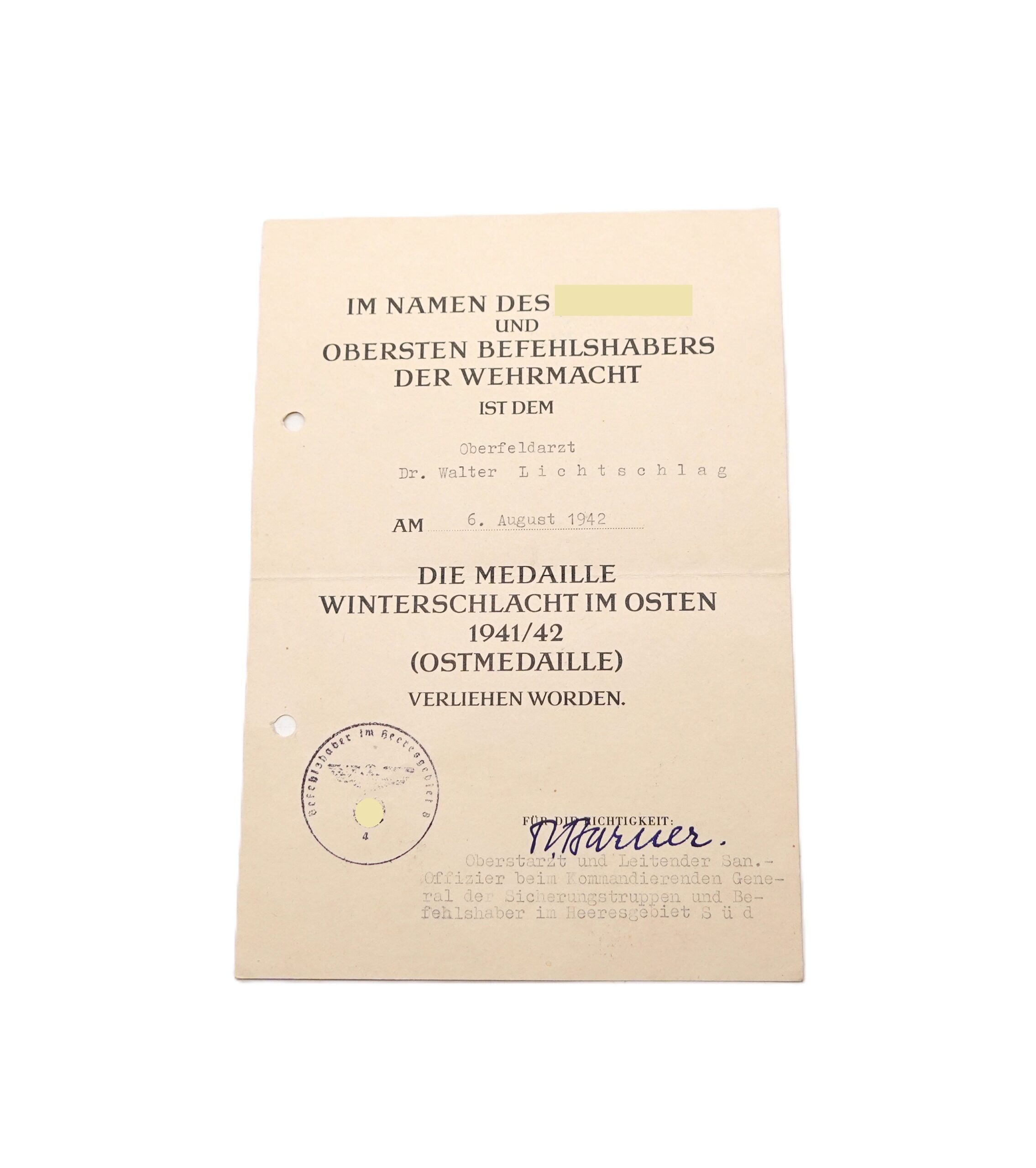 Urkunde zur Spange des Eisernen Kreuz (Wiederholungsspange) 2. Klasse – An einen Oberstabsarzt – Winterschlacht – WHS – WIO – Bild 4