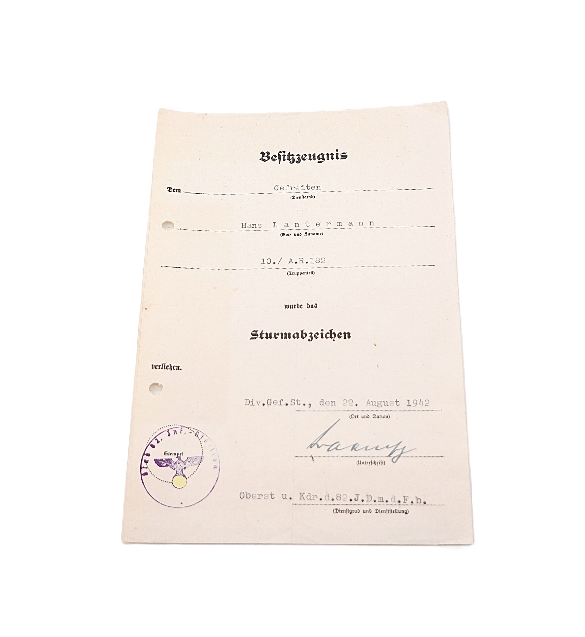 Urkundengruppe eines Gefreiten – Schutzwall Ehrenzeichen – Eisernes Kreuz 2. Klasse – Infanterie Sturmabzeichen – RAD Abteilung 5/311 - 10.A.R. 182 - EK - ISA - Artillerie – Bild 4