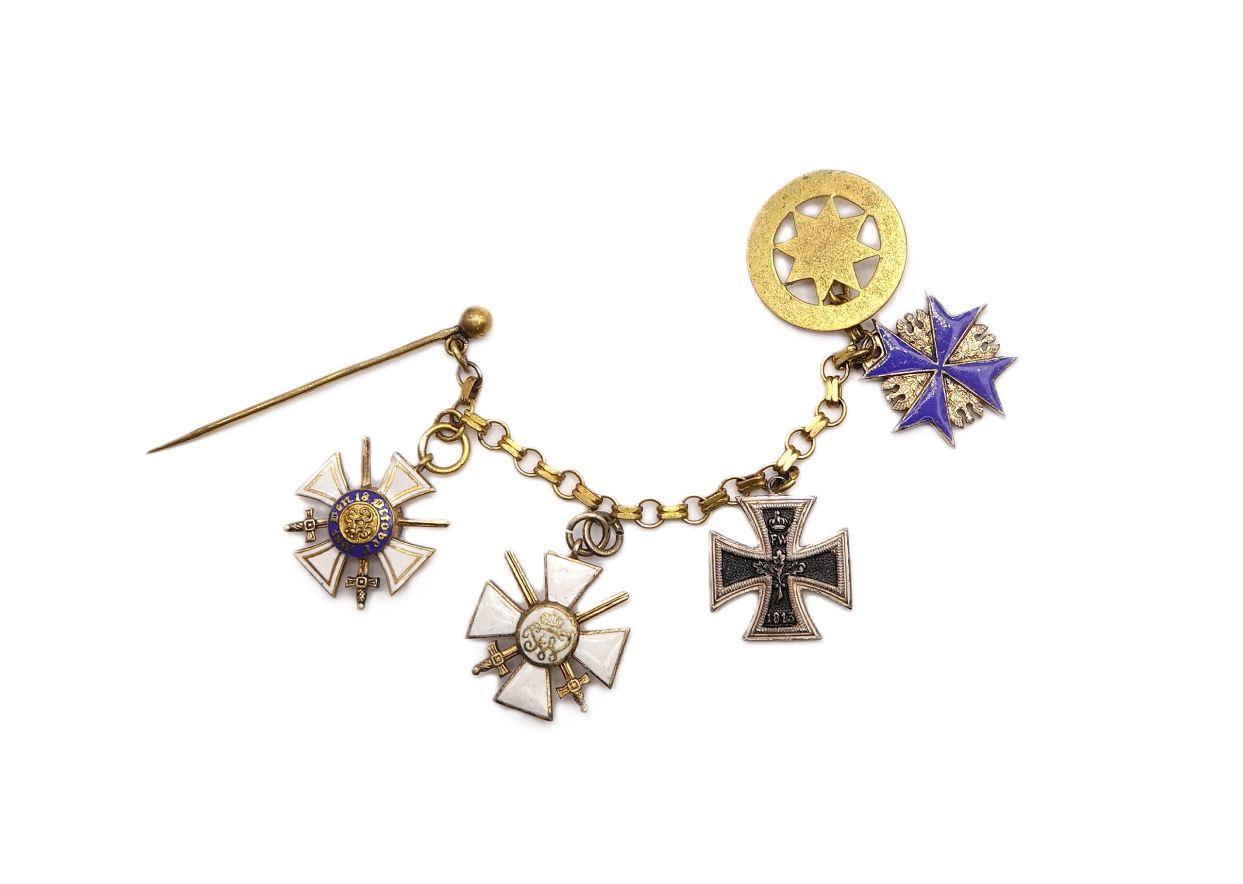 Frackkette mit den Miniaturen zum Kronenorden - Roten Adler Orden - Eisernes Kreuz 2. Klasse 1914 - Pour le Mérite - EK - PLM – Bild 4