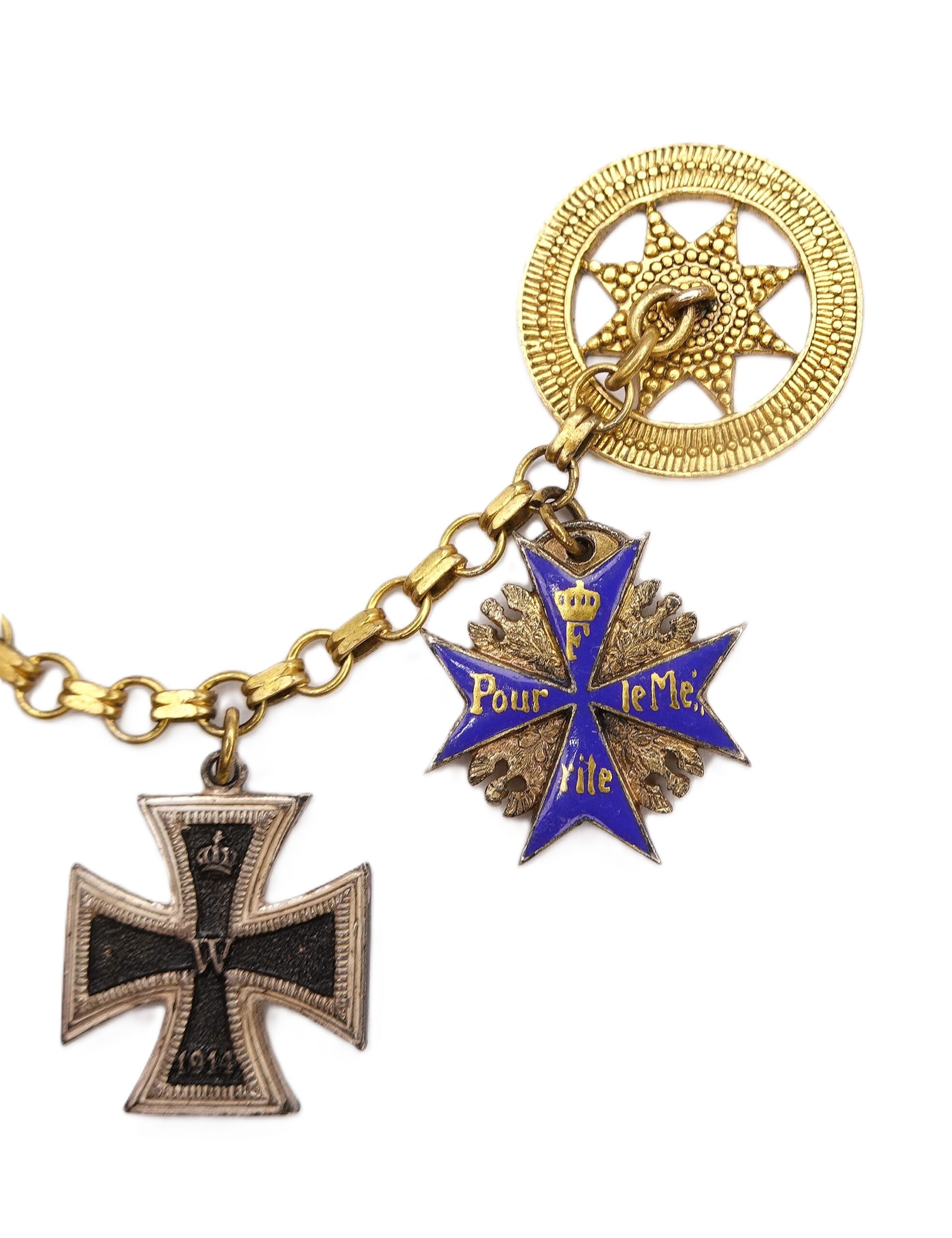 Frackkette mit den Miniaturen zum Kronenorden - Roten Adler Orden - Eisernes Kreuz 2. Klasse 1914 - Pour le Mérite - EK - PLM – Bild 2
