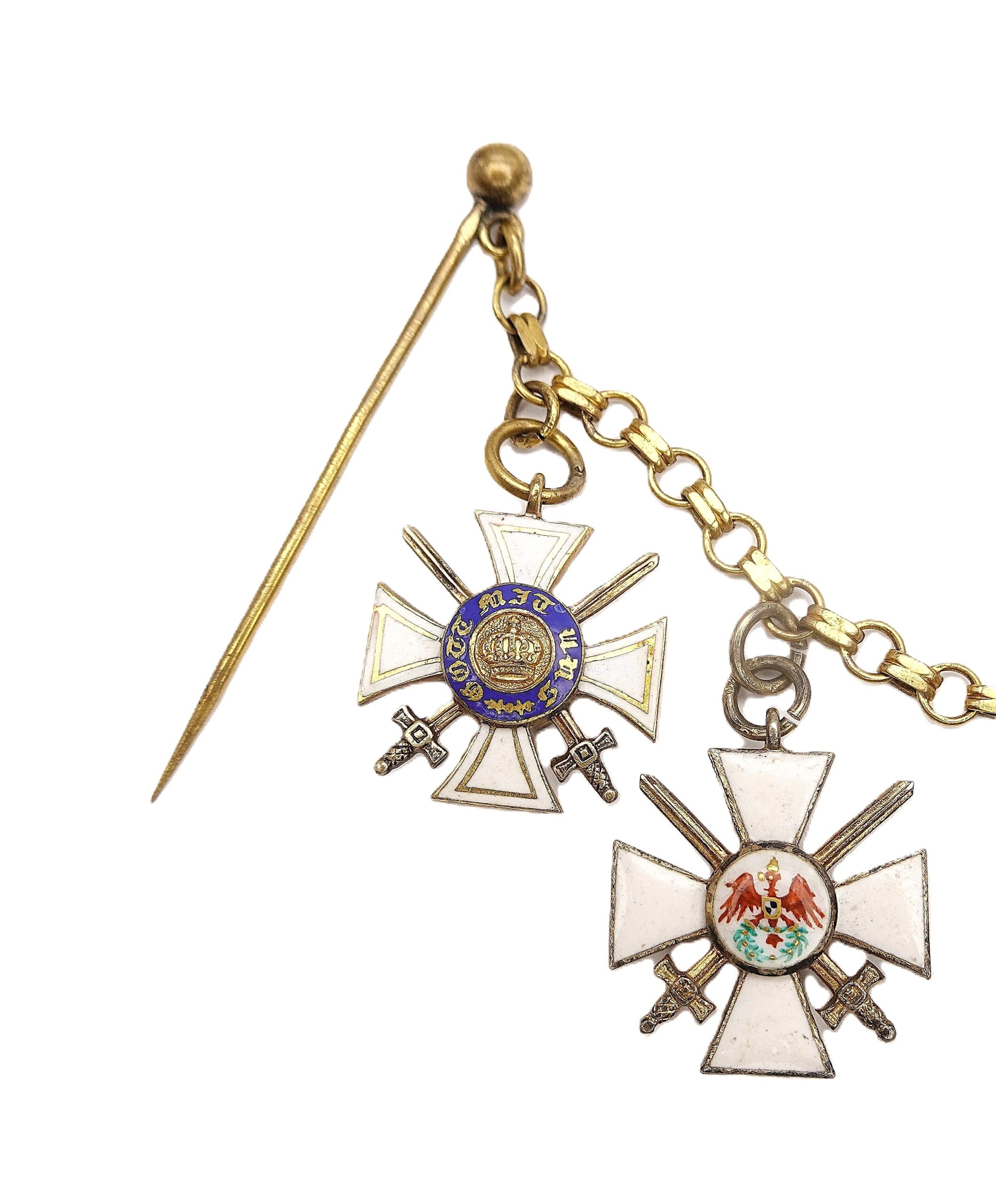 Frackkette mit den Miniaturen zum Kronenorden - Roten Adler Orden - Eisernes Kreuz 2. Klasse 1914 - Pour le Mérite - EK - PLM – Bild 3