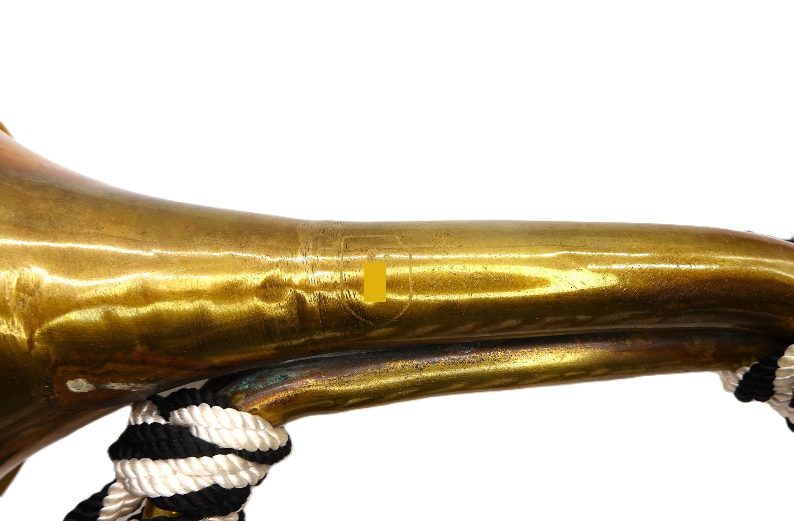 Horn - Signalhorn - HJ (Hitlerjugend) - Mit nachträglich gravierten Wappen der 12. SS Panzerdivision – Bild 3
